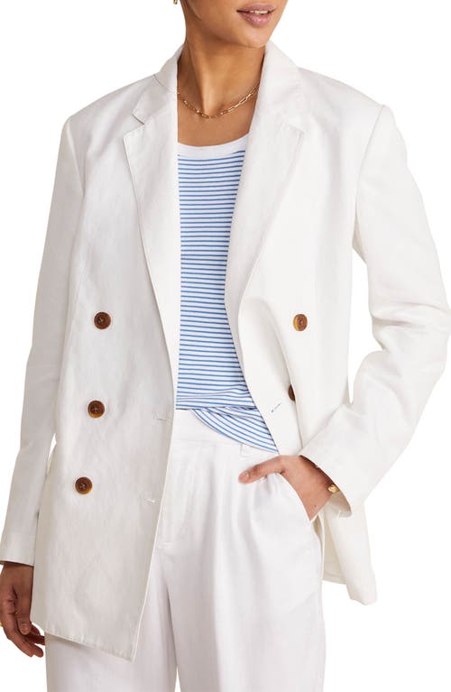 Double Breasted Linen Blend Blazer in White Cap