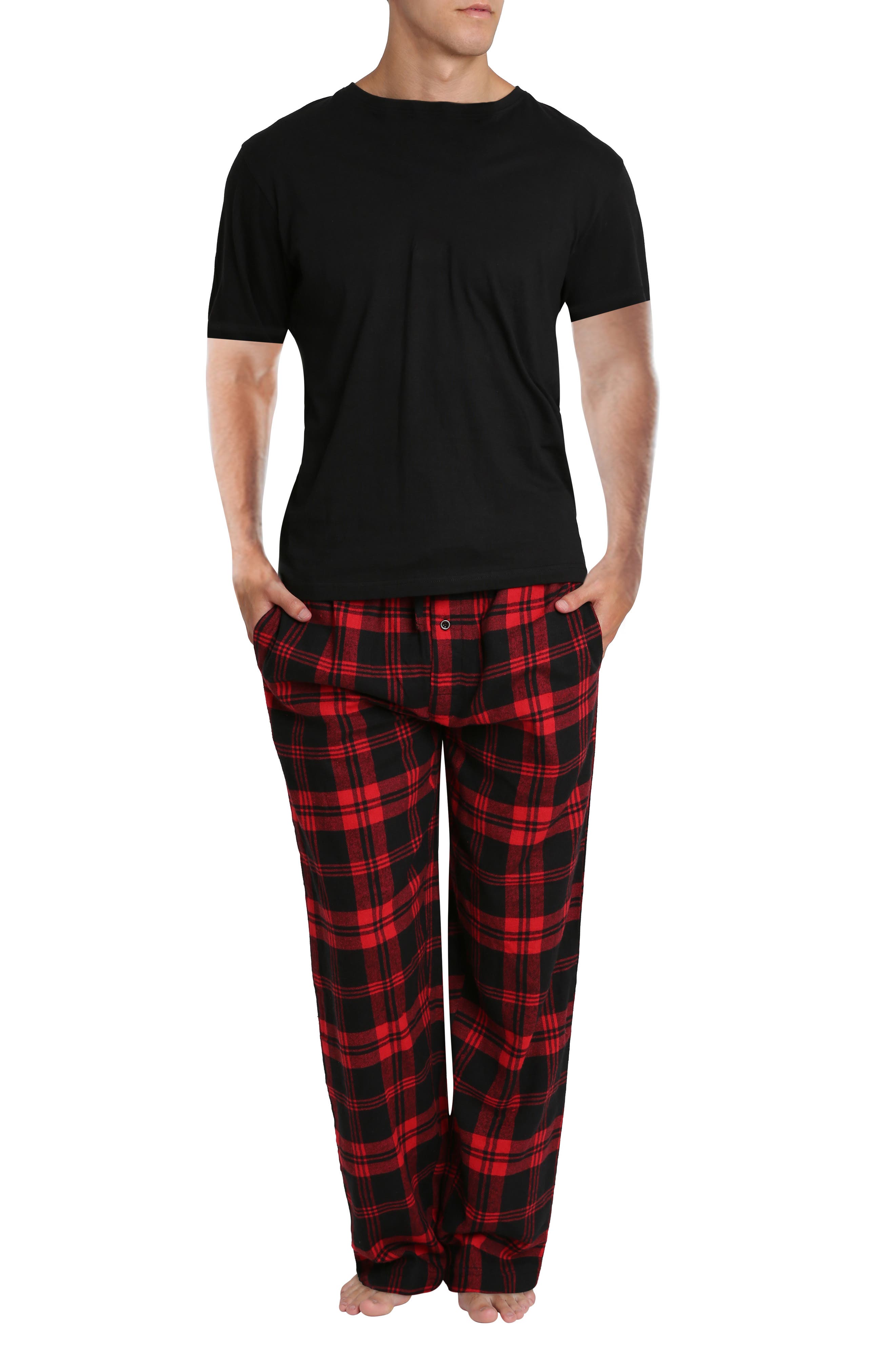 Sleephero Short Sleeve Flannel Pajamas In Red Buffalo Check