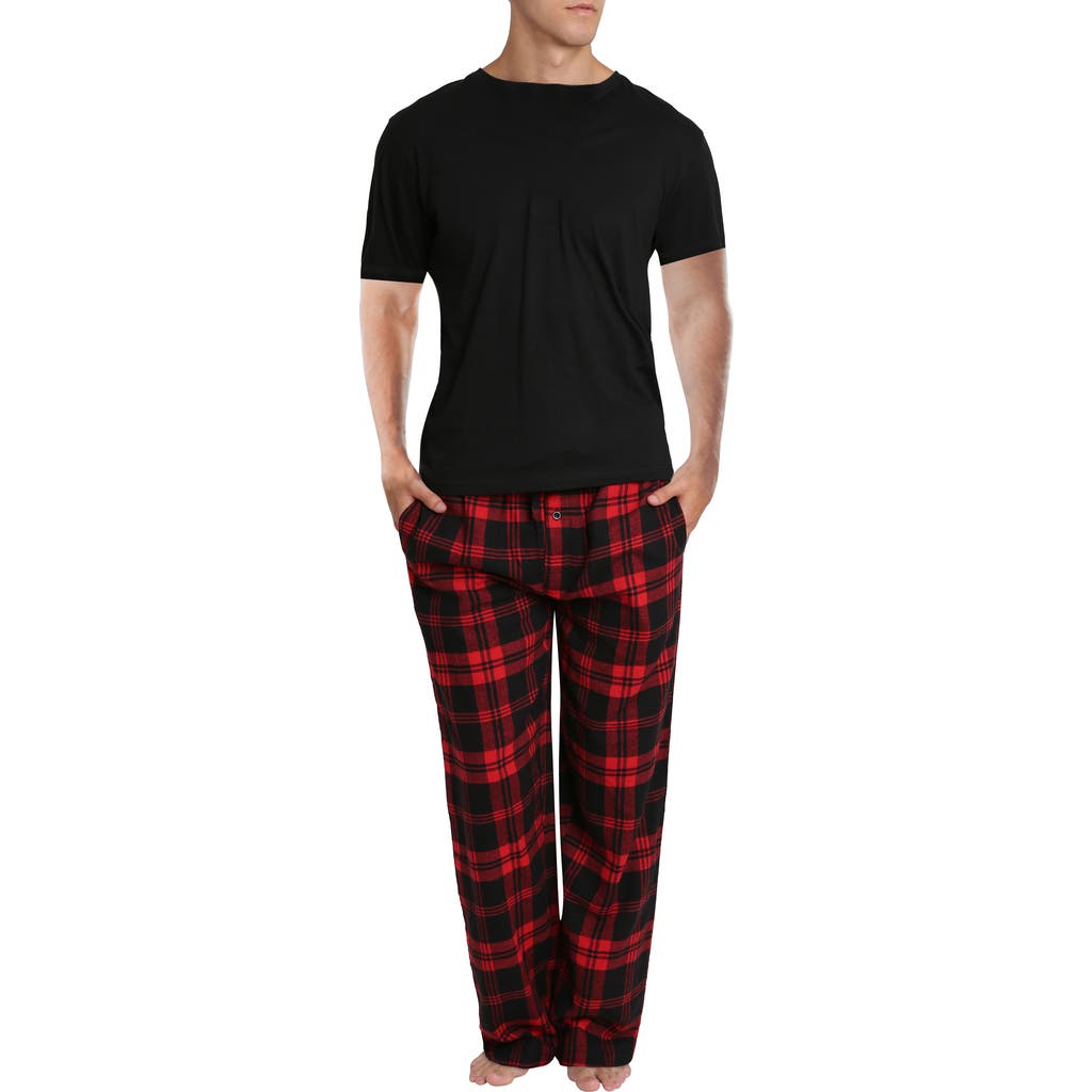 Sleephero Short Sleeve Flannel Pajamas In Red Buffalo Check