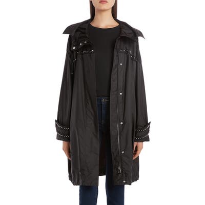 Moncler Prasin Studded Water Resistant Longline Coat, (fits like 4-6 US) - Black