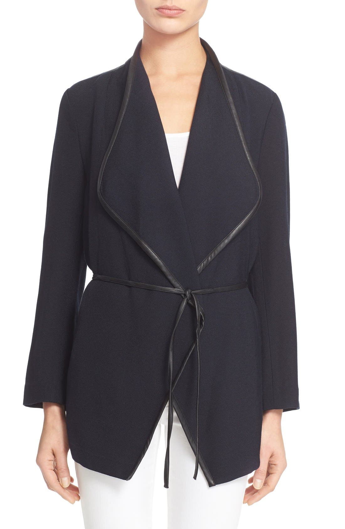 Vince Leather Trim Drape Neck Jacket Nordstrom