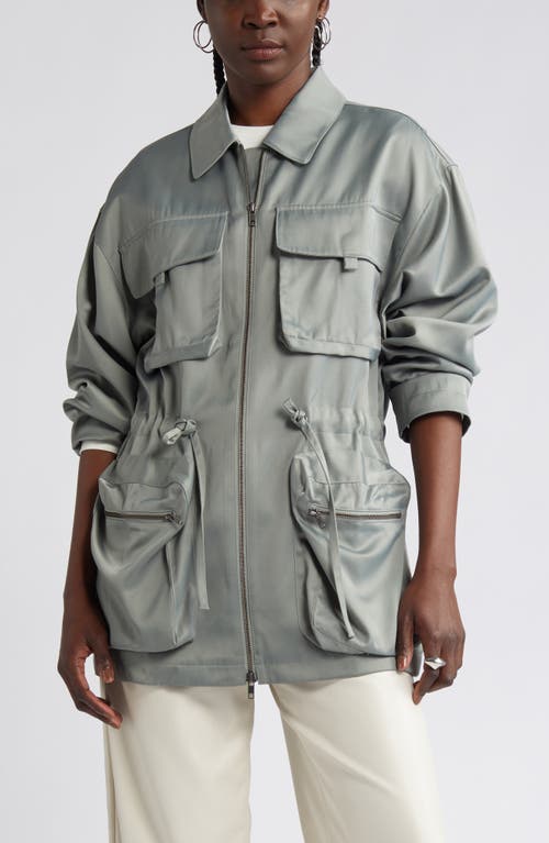 Open Edit Satin Utility Jacket In Green Halo