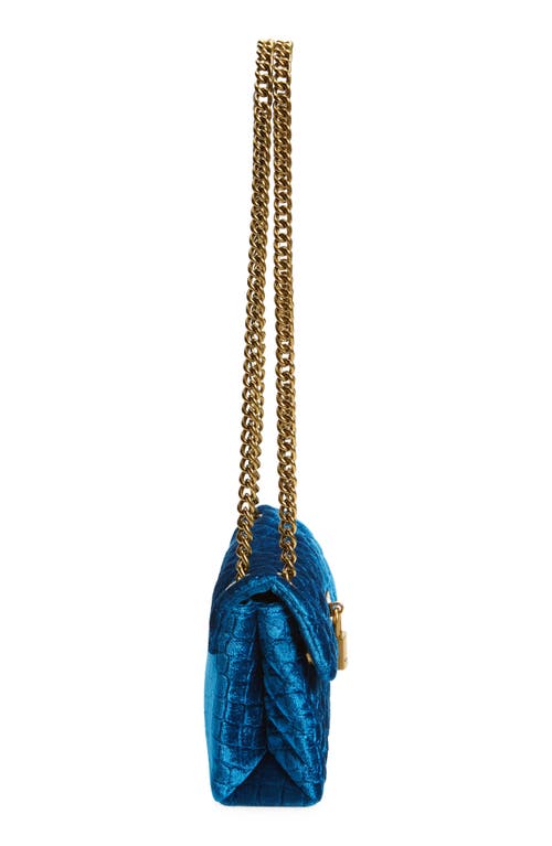 Kurt Geiger London Mini Brixton Croc Embossed Velvet Shoulder Bag In Dark Blue