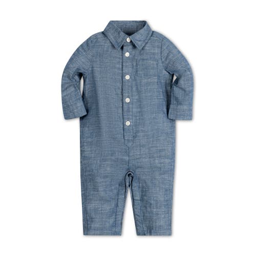 Hope & Henry Kids'  Baby Organic Long Sleeve Button Front Romper, Infant In Blue Chambray