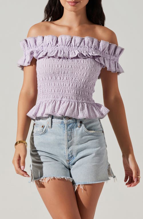 ASTR ASTR THE LABEL FOUFETTE OFF THE SHOULDER SMOCKED RUFFLE TOP 