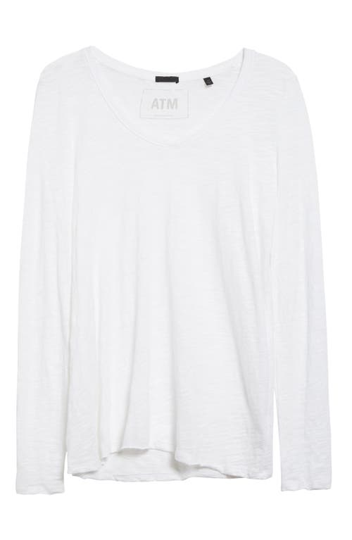 Atm Anthony Thomas Melillo Long Sleeve Slub Cotton V-neck T-shirt In White