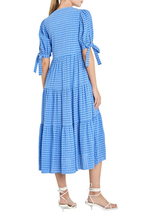 Shop English Factory Gingham Tiered Midi Dress In Cobalt