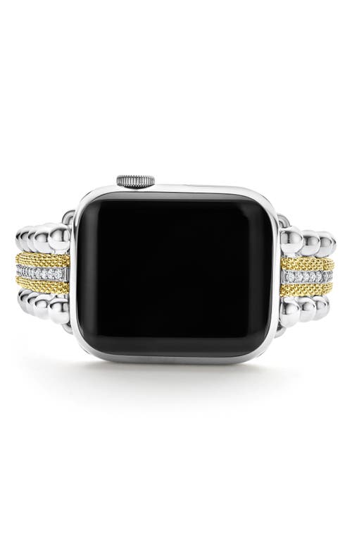 Lagos Smart Caviar Two-tone Sterling Silver And 18k Gold Diamond 38mm Apple Watch Bracelet In Gold/silver