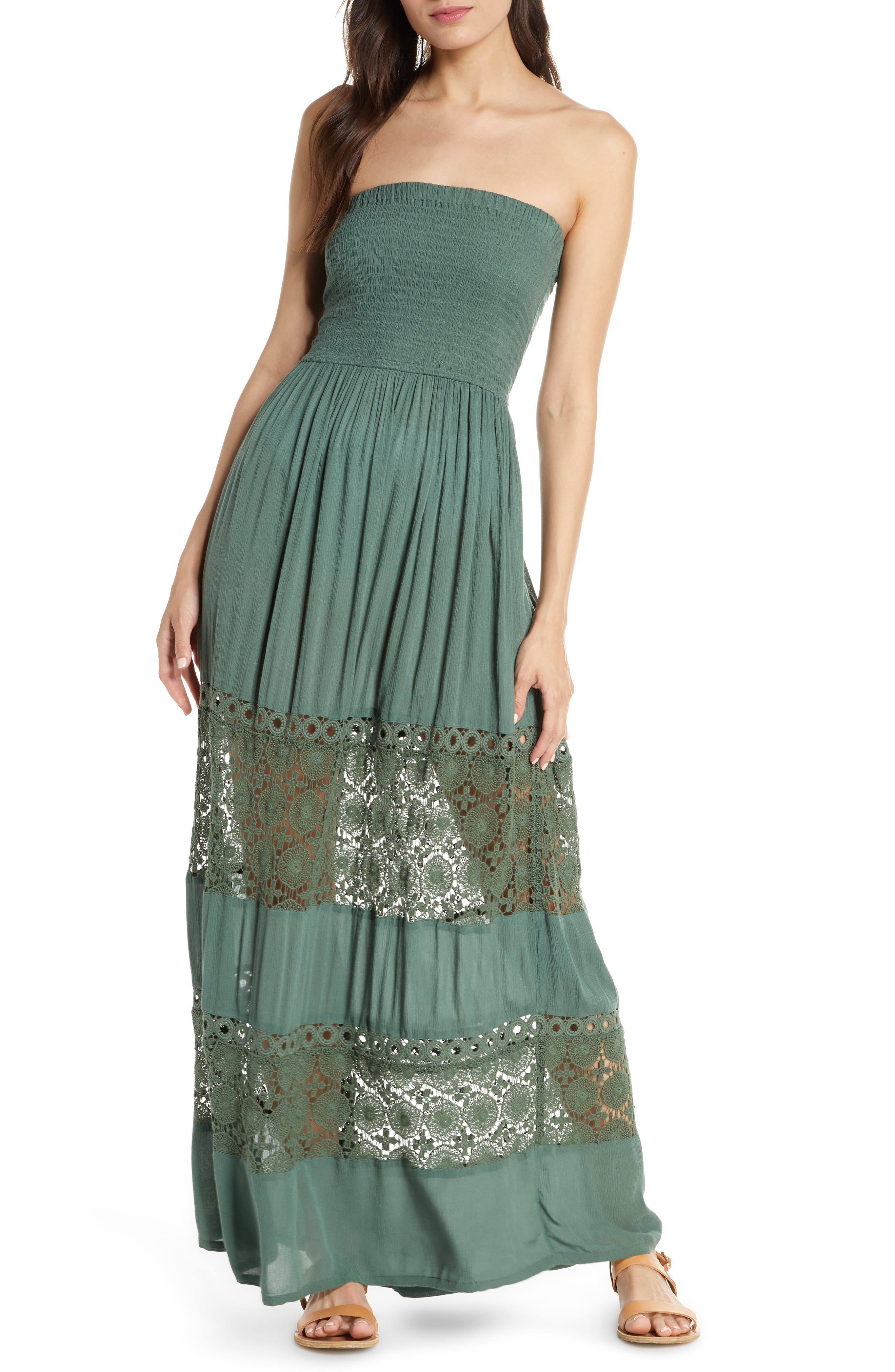 Chelsea28 Farrah Smocked Cover-Up Maxi Dress, Green