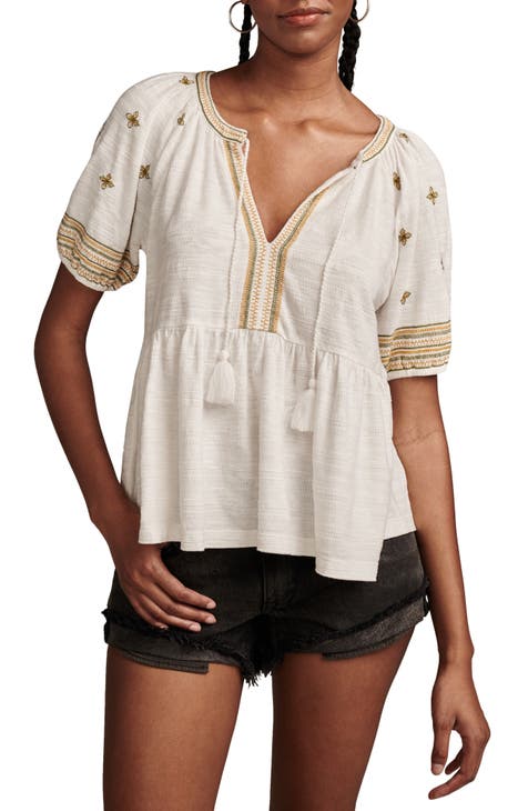 Lucky Brand Embroidered V-Neck Top - Women's Shirts/Blouses in