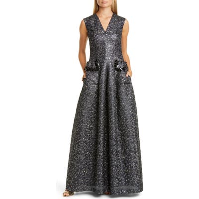 Talbot Runhof Metallic Petal Cloque Ballgown, Black