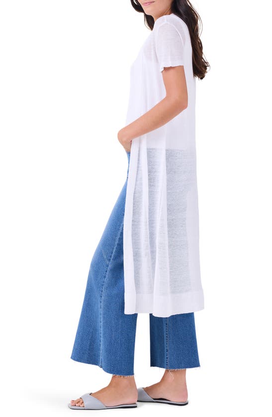 Shop Nic + Zoe Nic+zoe Featherweight Linen Blend Duster Sweater In Paper White