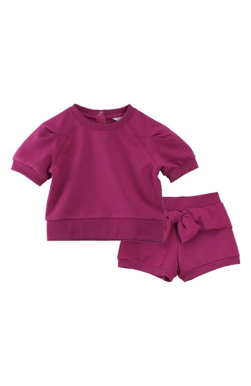 Habitual Kids Short Sleeve Sweatshirt & Tie Front Shorts Set in Dark Pink