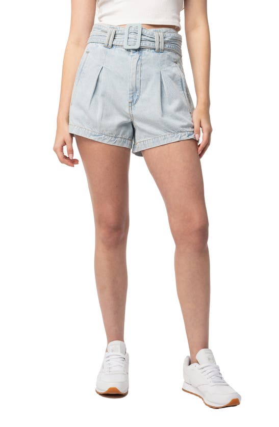 Shop Blanknyc Belted Pleated Superhigh Waist Denim Shorts In Big Time