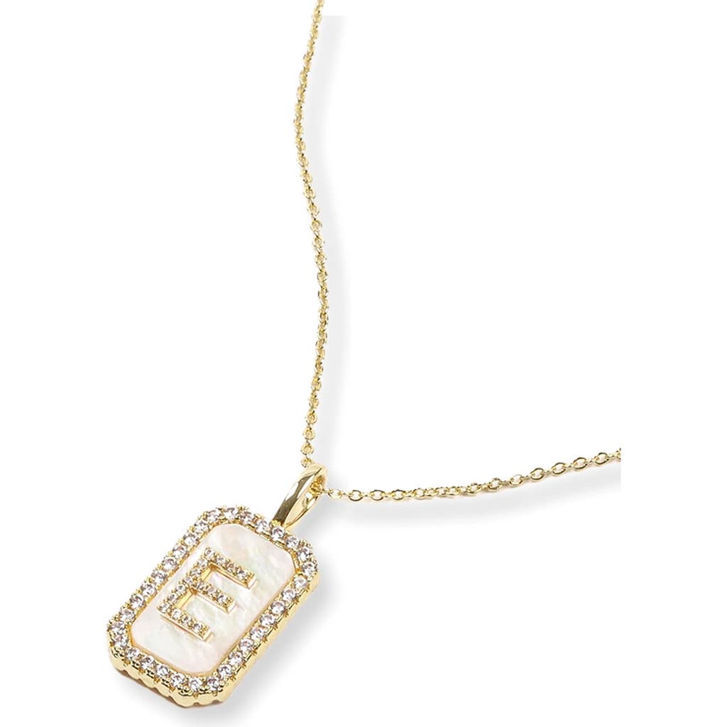 Melinda Maria Love Letters Double Sided Mother-of-pearl Initial Pendant Necklace In White Cubic Zirconia/gold - E