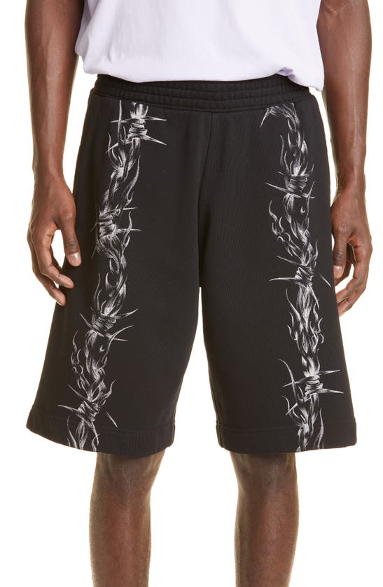 GIVENCHY BARBED WIRE GRAPHIC COTTON SHORTS