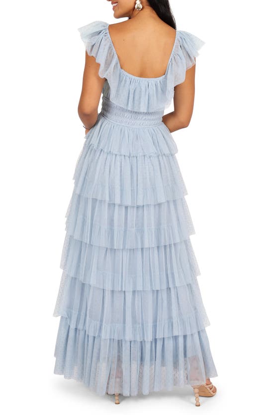 Shop Petal And Pup Petal & Pup Belle Swiss Dot Tulle Tiered Maxi Dress In Blue