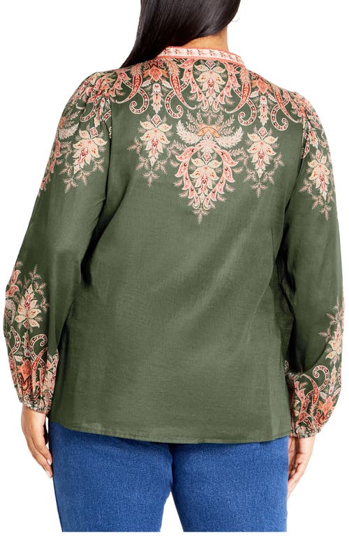 Shop City Chic Chloe Placed Floral Print Button-up Shirt In Sage Placement