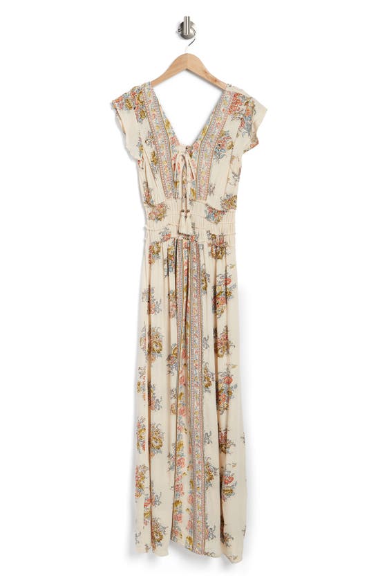 Angie Floral Flutter Sleeve Maxi Dress In Ivory