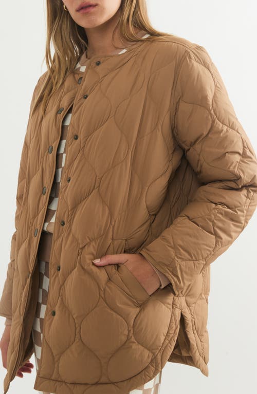 Shop Marine Layer Collarless Quilted Coat In Warm Taupe