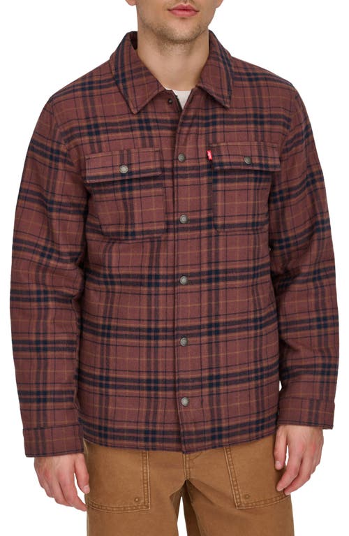 Shop Levi's Quilt Lined Cotton Shacket In Burgundy Plaid