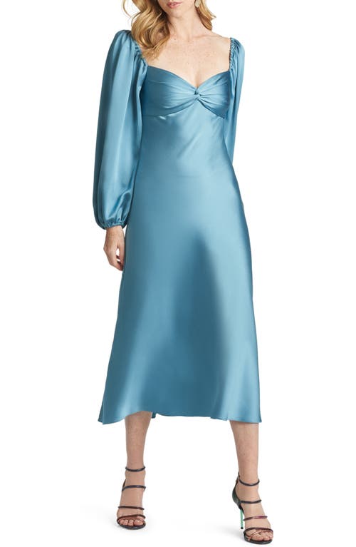 Melody Long Sleeve Satin Midi Dress in Sea Glass
