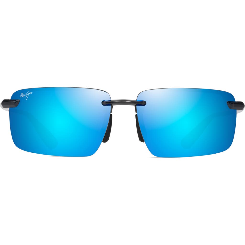 Maui Jim Laulima Rimless Rectangular Sunglasses, 61mm In Gray/blue Polarized Solid