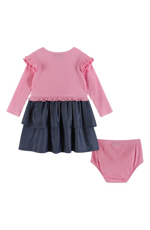 Andy & Evan Rainbow Rib Dress & Bloomers In Pink Chambray