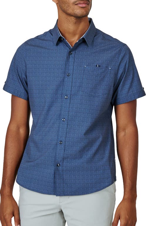 Monti Geo Print Short Sleeve Performance Button-Up Shirt in Navy