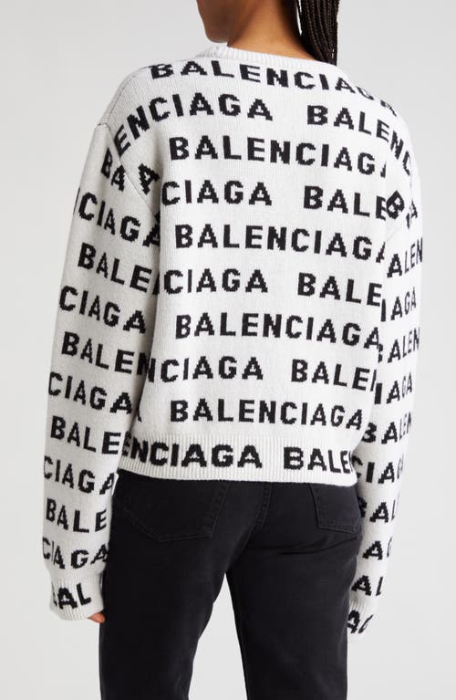 Shop Balenciaga Allover Logo Crop Wool Blend Sweater In White/black