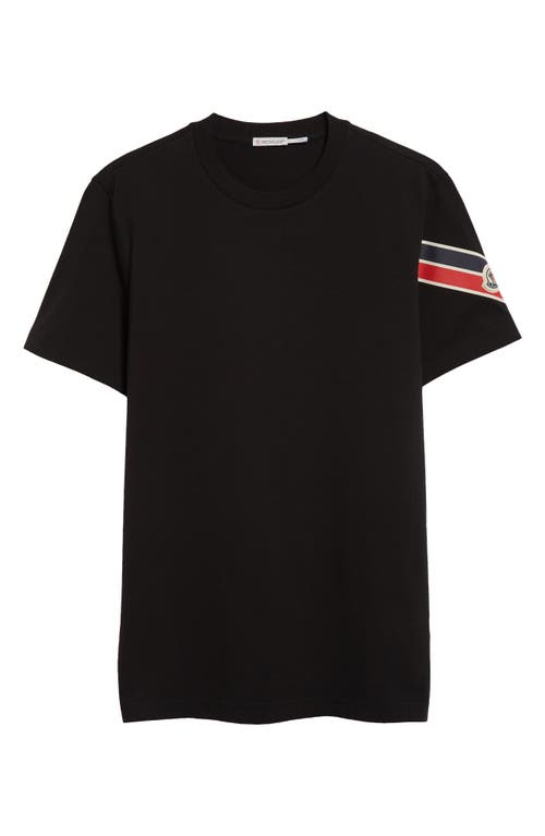 Moncler Stripe Logo Cotton T-shirt In Black