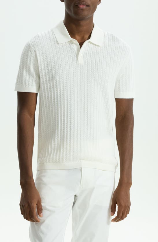 Shop Theory Cable Short Sleeve Cotton Blend Polo Sweater In Ivory