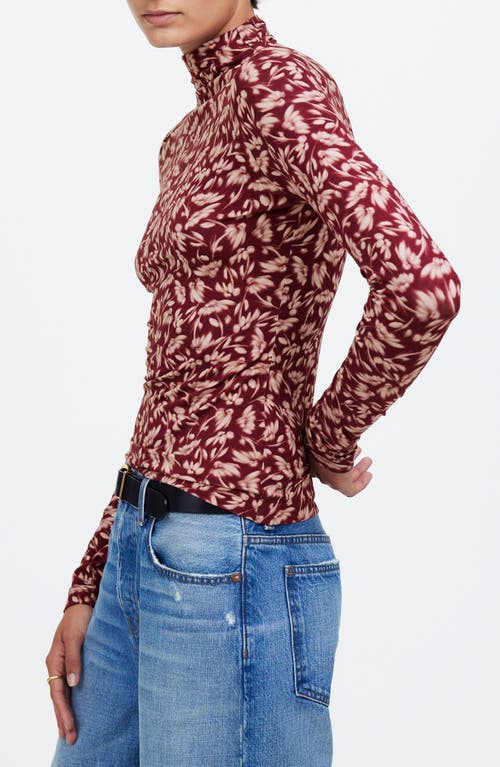 Shop Madewell Floral Long Sleeve Mock Neck T-shirt In Bordeaux