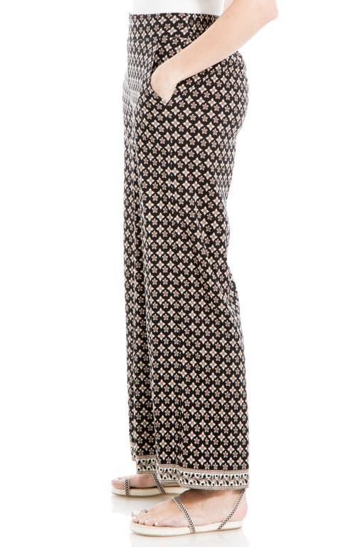 Max Studio Wide Leg Pull On Pants In Black/cream Multi