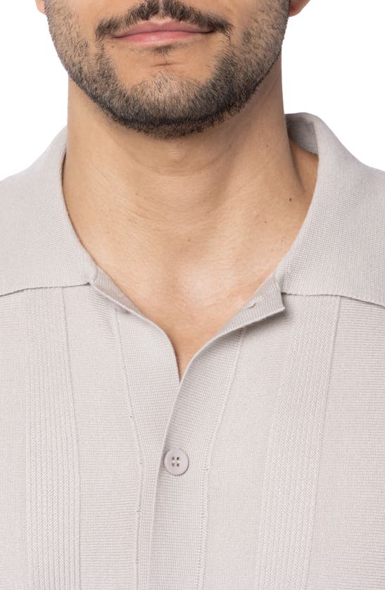 Spring + Mercer Textured Short Sleeve Button-up Sweater In Oatmeal