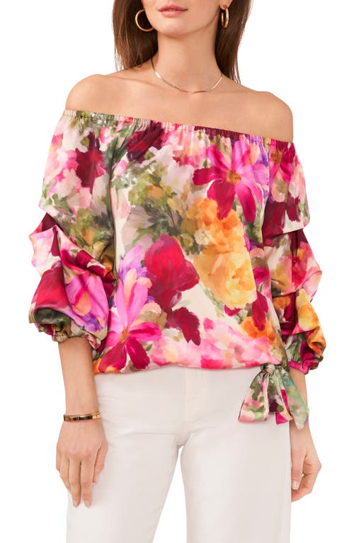 Vince Camuto Floral Off the Shoulder Bubble Sleeve Top Antique White Multi at Nordstrom,