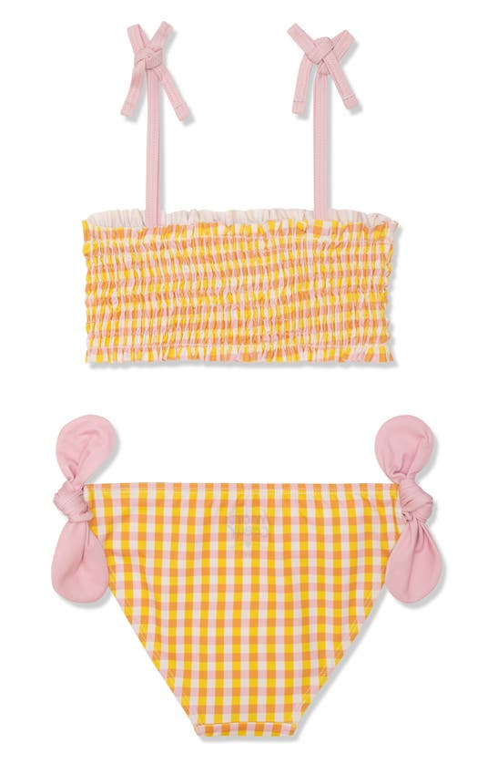 Shop Mon Coeur Kids' Gingham Two-piece Swimsuit In Natural/ Cyber Yellow