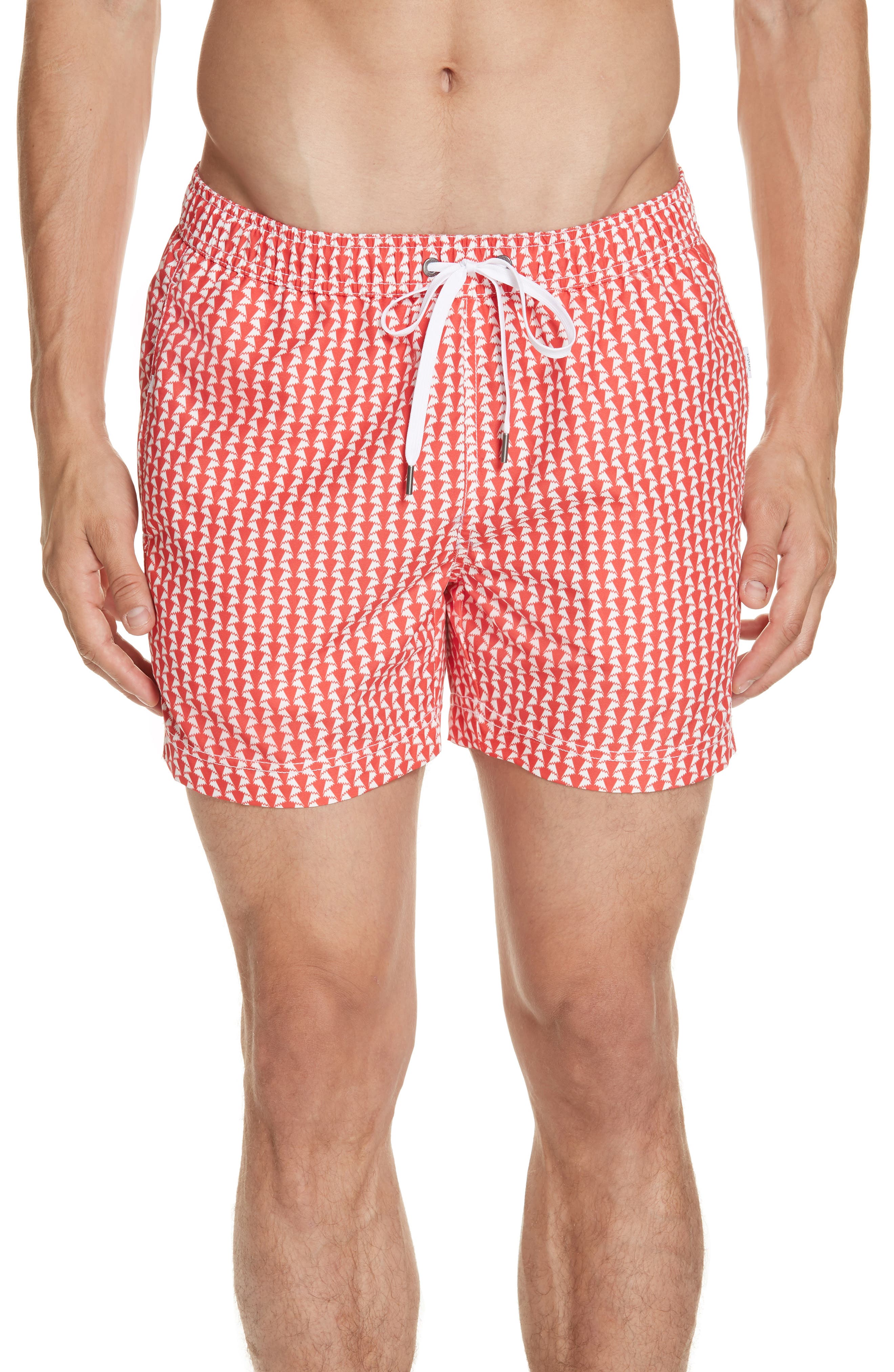 Onia Charles Paper Fold Print Swim Trunks, Red