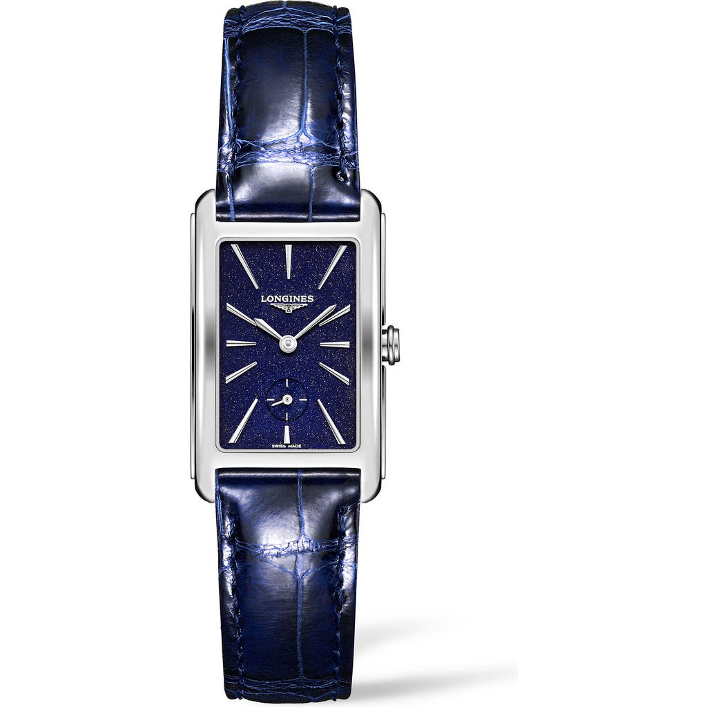 Longines Dolcevita Leather Strap Watch, 23mm X 37mm In Blue/silver