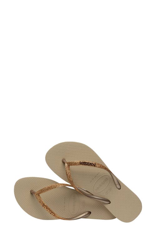 Shop Havaianas Slim Glitter Ii Flip Flop In Sand Golden