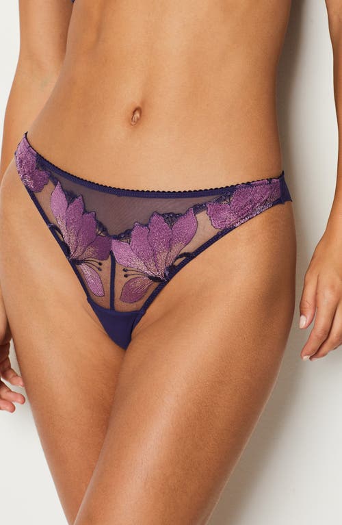 Shop Etam Exaltee Embroidered Tulle Tanga In Blueberry