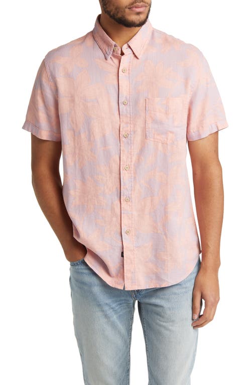 Rails Carson Floral Short Sleeve Linen Blend Button-Up Shirt in Garden Sands Flamingo at Nordstrom, Size Small