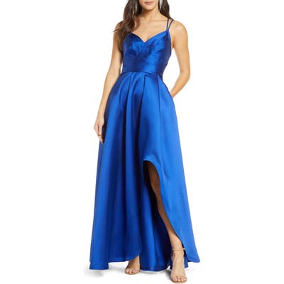 Sequin Hearts Asymmetrical Mikado Gown, Blue