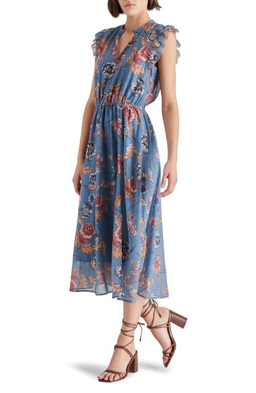 Shop Steve Madden Allegra Floral Ruffle Chiffon Midi Dress In Cadet Blue