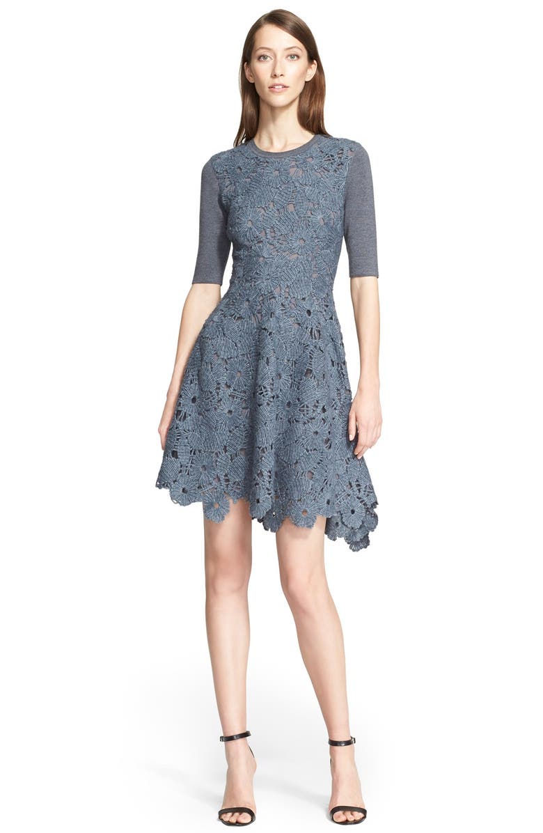 Lela Rose Knit Back Wool Lace Fit & Flare Dress | Nordstrom