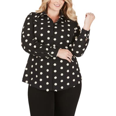 Plus Size Foxcroft Rhea Clipped Circle Shirt, Black