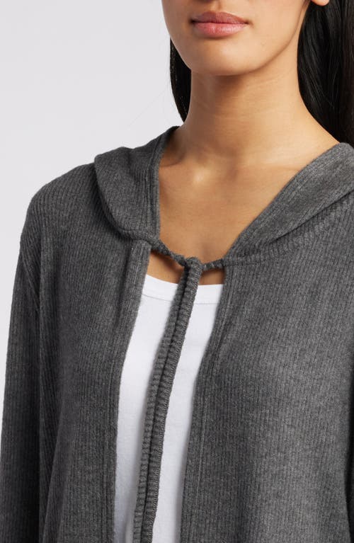 Shop Loveappella Hooded Rib Cardigan In Charcoal