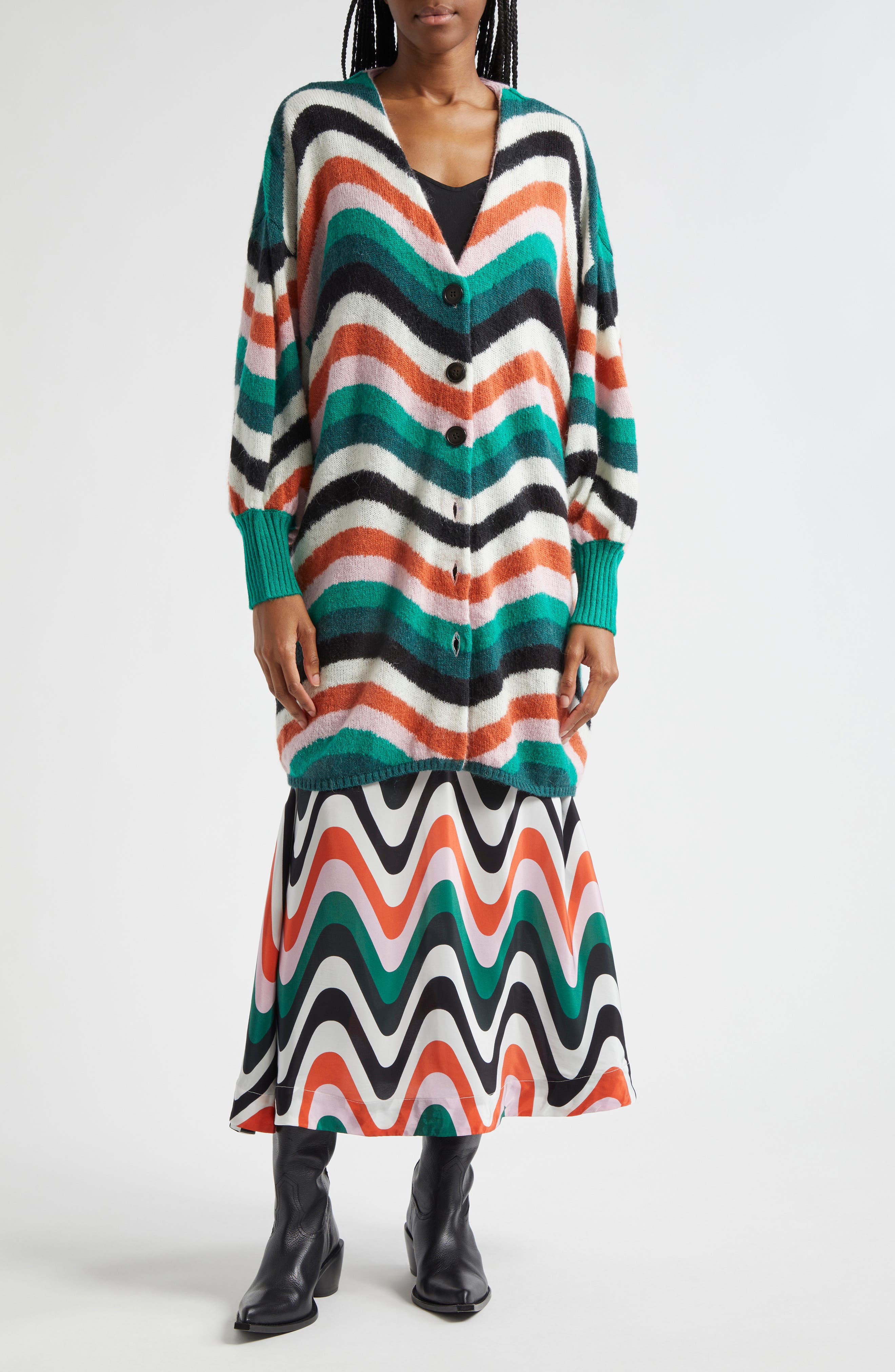 black and dark green dress Tropical Swing Green Sleeveless Midi Dress main image 1