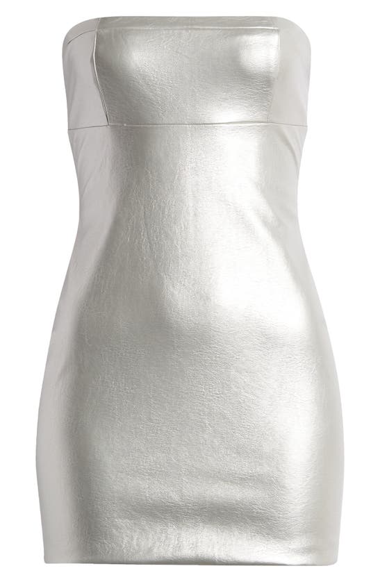 Shop Mistress Rocks Strapless Metallic Faux Leather Minidress In Silver