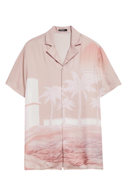 Shop Balmain Postcard Print Button-up Shirt In Light Pink Multi